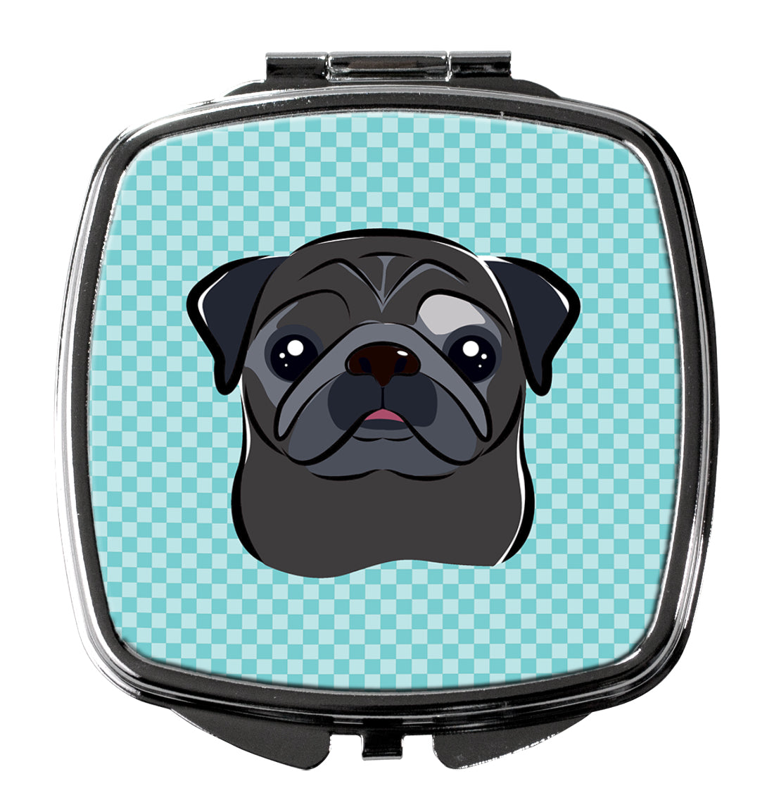 Checkerboard Blue Black Pug Compact Mirror BB1201SCM  the-store.com.