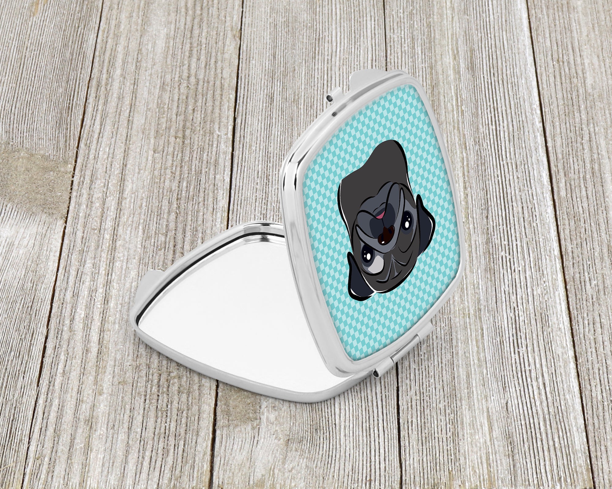 Checkerboard Blue Black Pug Compact Mirror BB1201SCM  the-store.com.