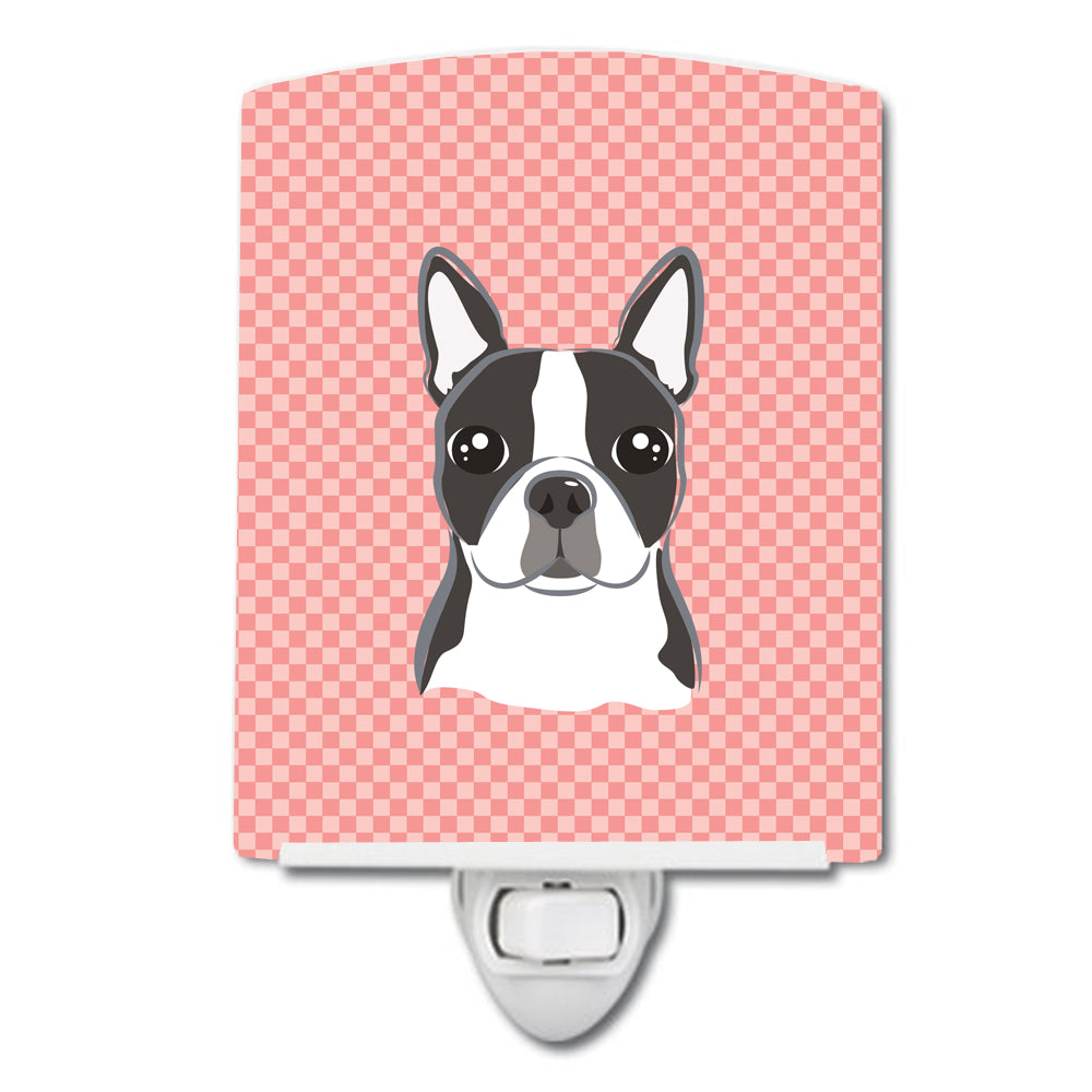 Checkerboard Pink Boston Terrier Ceramic Night Light BB1203CNL - the-store.com