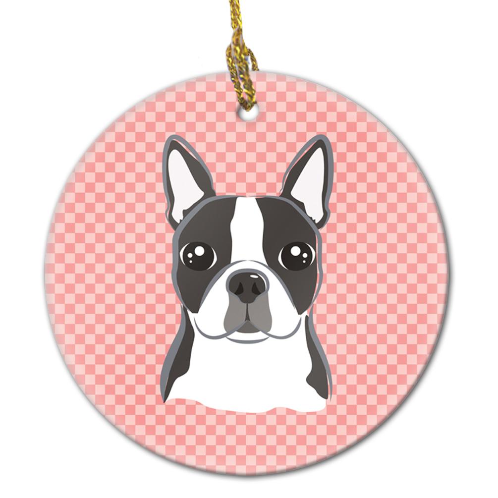 Checkerboard Pink Boston Terrier Ceramic Ornament BB1203CO1 by Caroline's Treasures