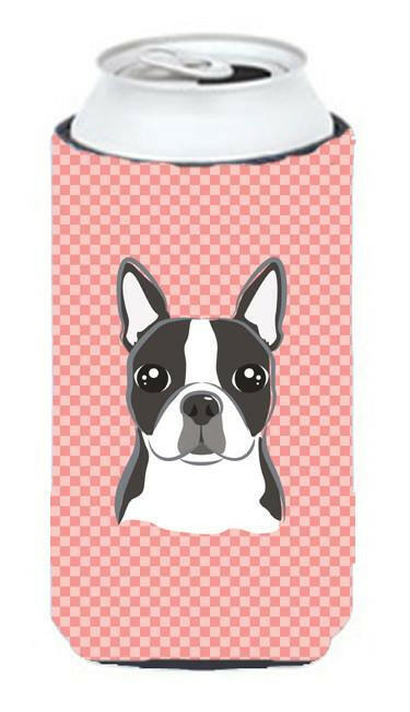 Checkerboard Pink Boston Terrier Tall Boy Beverage Insulator Hugger BB1203TBC by Caroline&#39;s Treasures