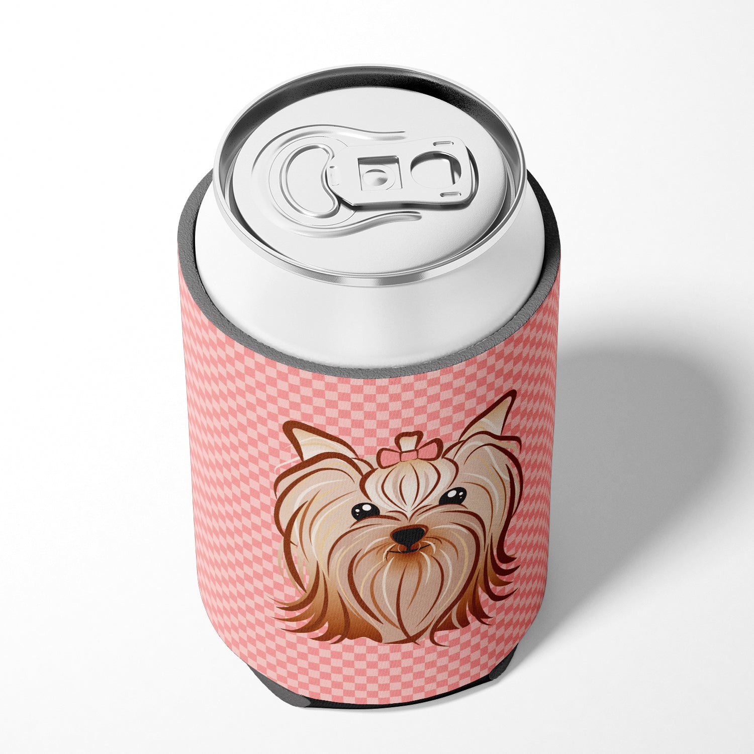 Checkerboard Pink Yorkie Yorkshire Terrier Can or Bottle Hugger BB1204CC.