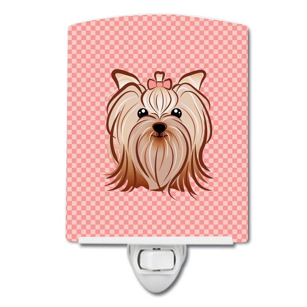 Checkerboard Pink Yorkie Yorkishire Terrier Ceramic Night Light BB1204CNL - the-store.com