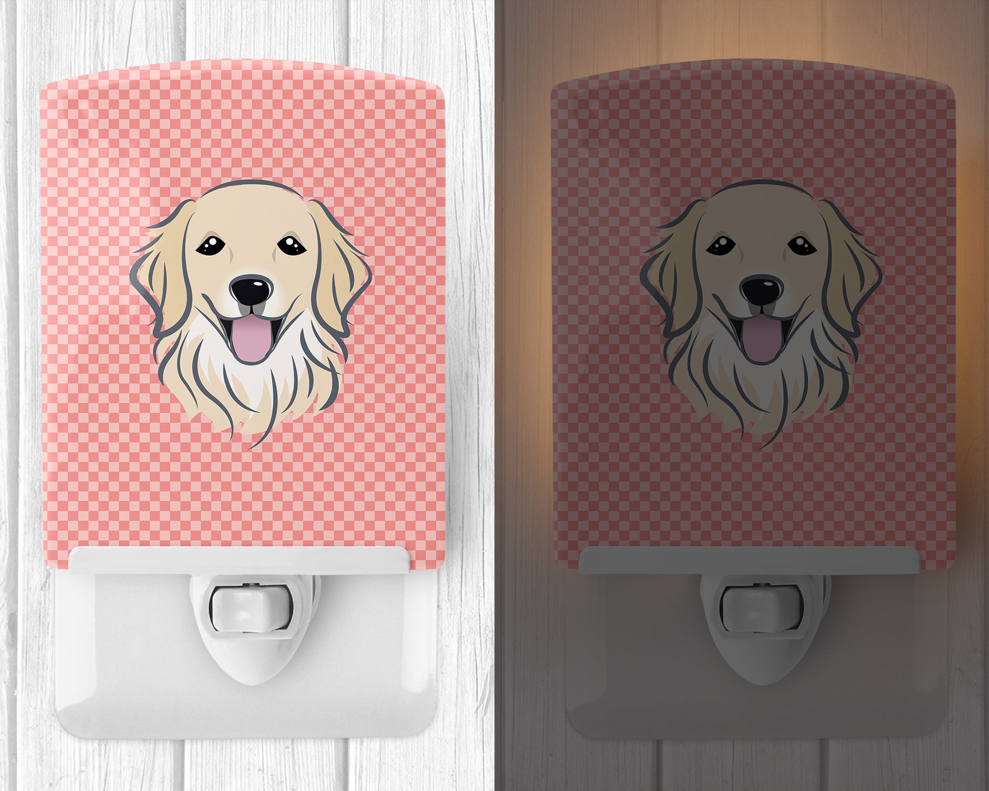 Checkerboard Pink Golden Retriever Ceramic Night Light BB1205CNL - the-store.com