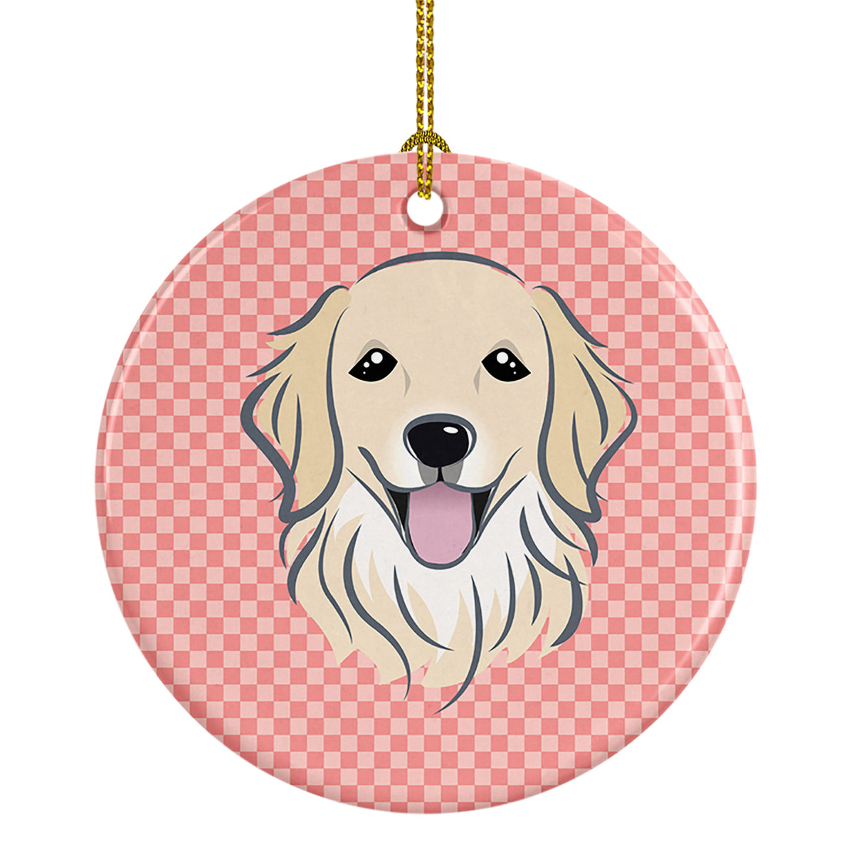 Checkerboard Pink Golden Retriever Ceramic Ornament BB1205CO1 - the-store.com