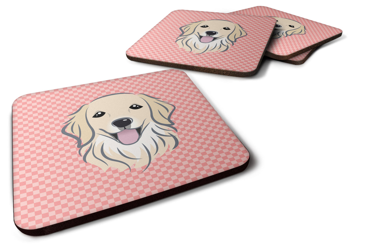 Set of 4 Checkerboard Pink Golden Retriever Foam Coasters BB1205FC - the-store.com