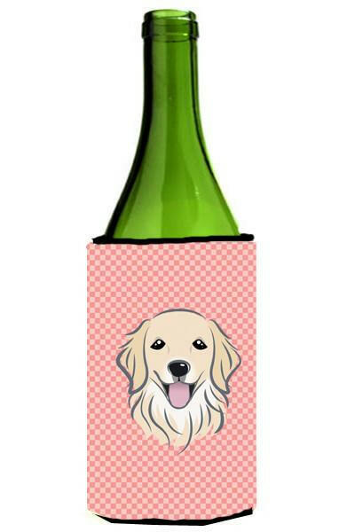 Checkerboard Pink Golden Retriever Wine Bottle Beverage Insulator Hugger BB1205LITERK by Caroline's Treasures