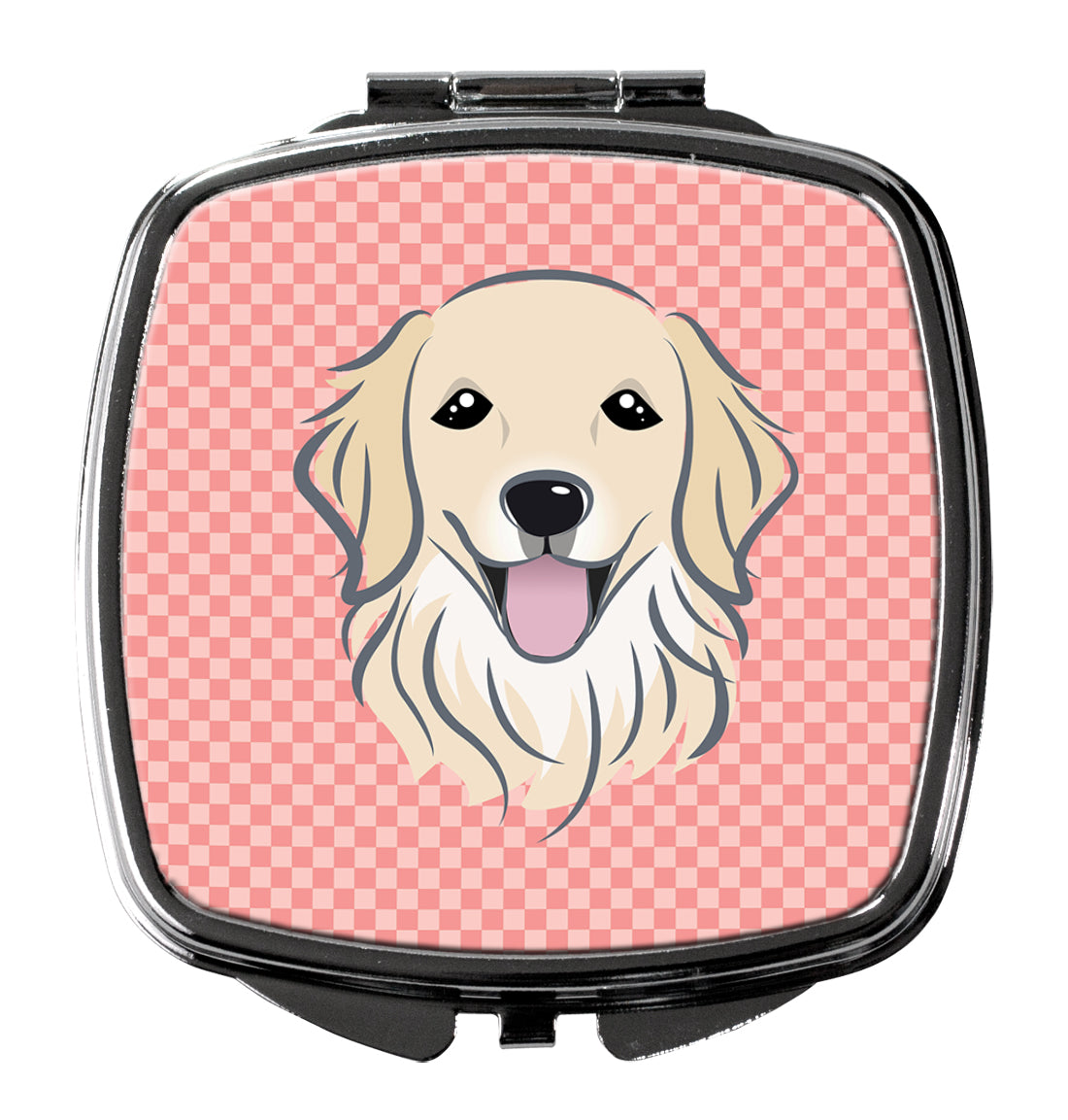 Checkerboard Pink Golden Retriever Compact Mirror BB1205SCM  the-store.com.