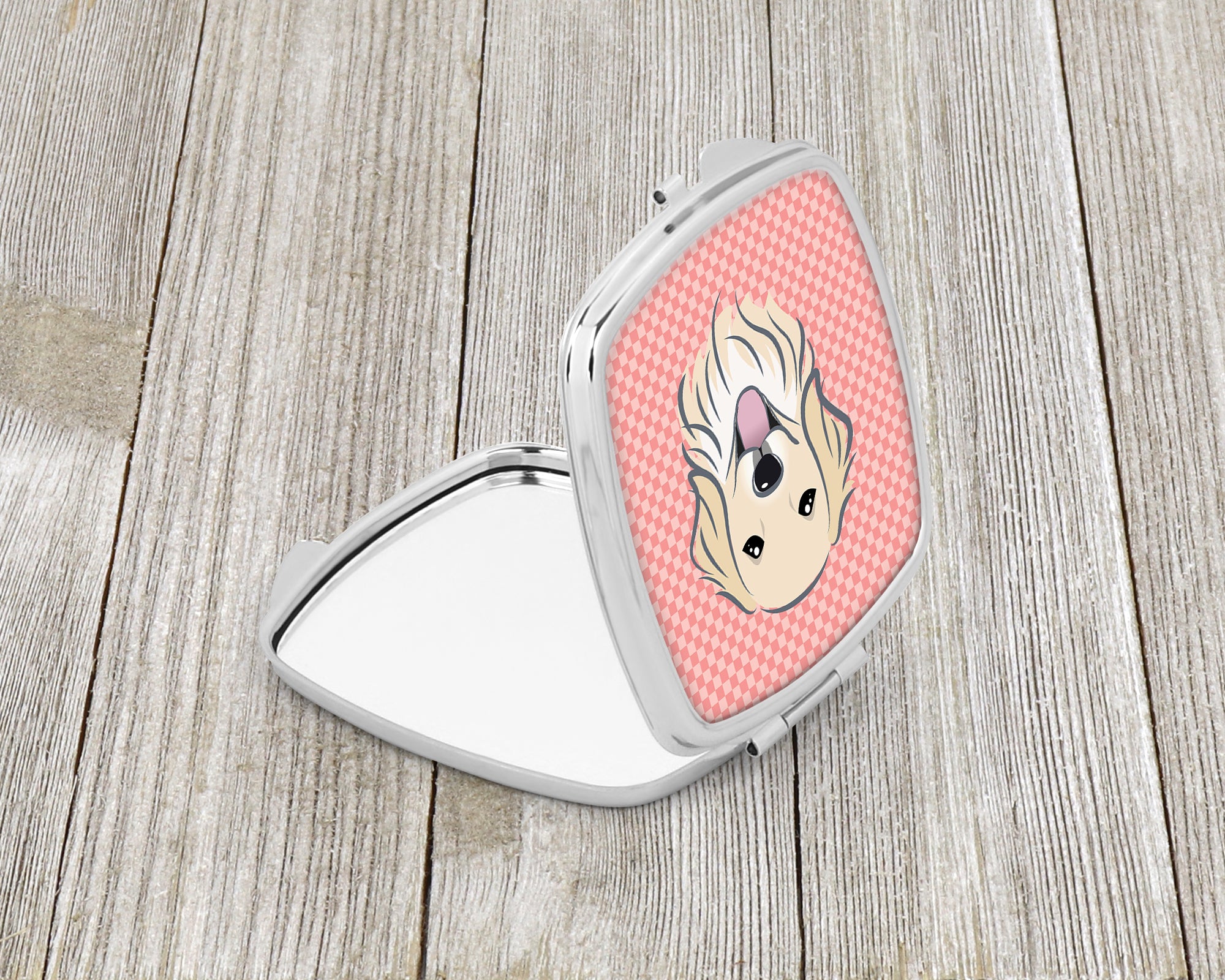 Checkerboard Pink Golden Retriever Compact Mirror BB1205SCM  the-store.com.