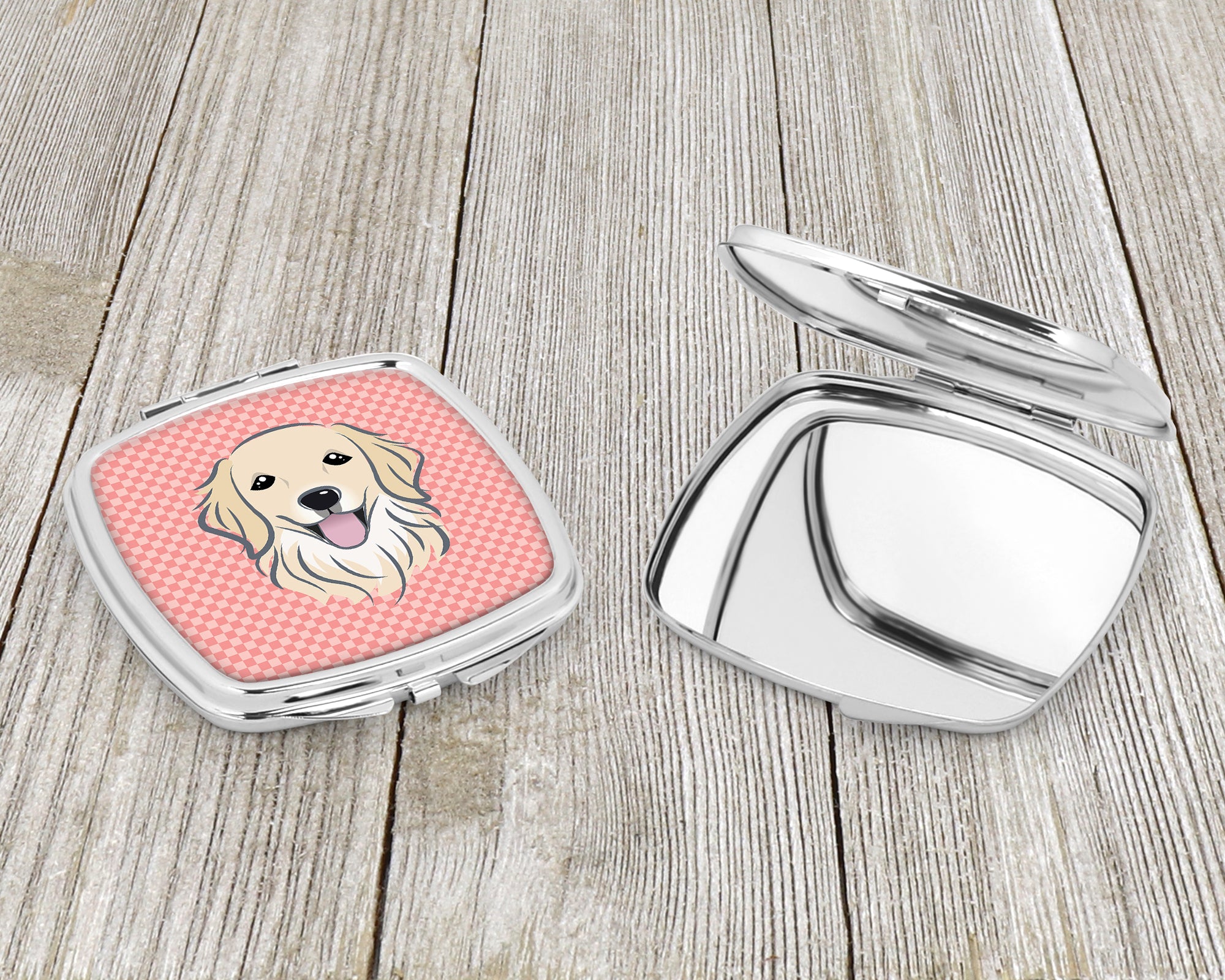 Checkerboard Pink Golden Retriever Compact Mirror BB1205SCM  the-store.com.