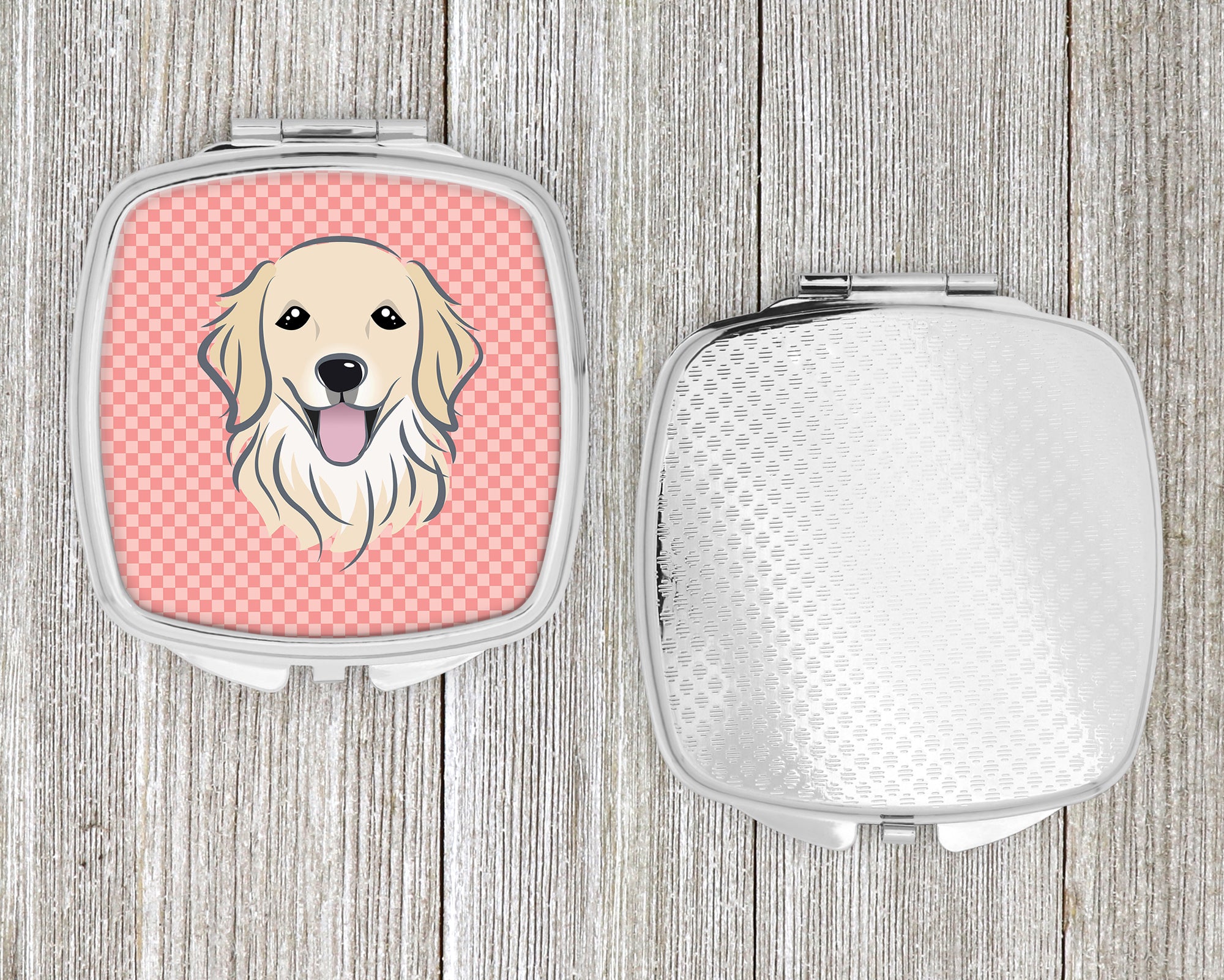 Checkerboard Pink Golden Retriever Compact Mirror BB1205SCM  the-store.com.