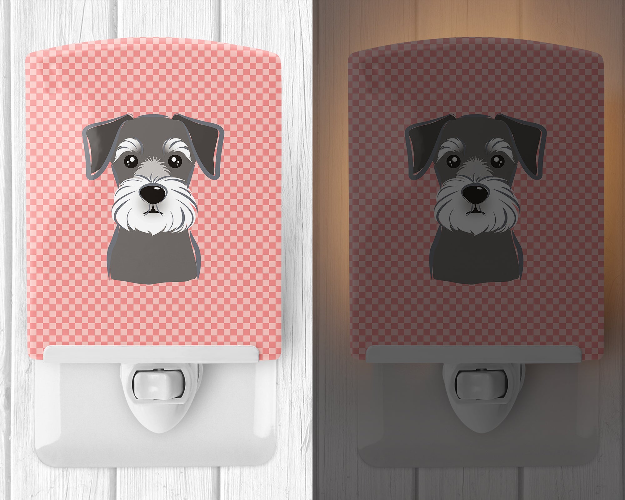 Checkerboard Pink Schnauzer Ceramic Night Light BB1206CNL - the-store.com