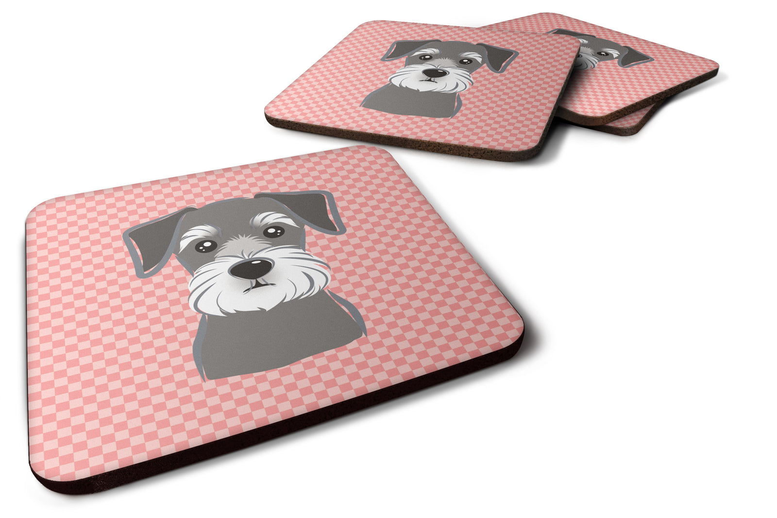 Set of 4 Checkerboard Pink Schnauzer Foam Coasters BB1206FC - the-store.com