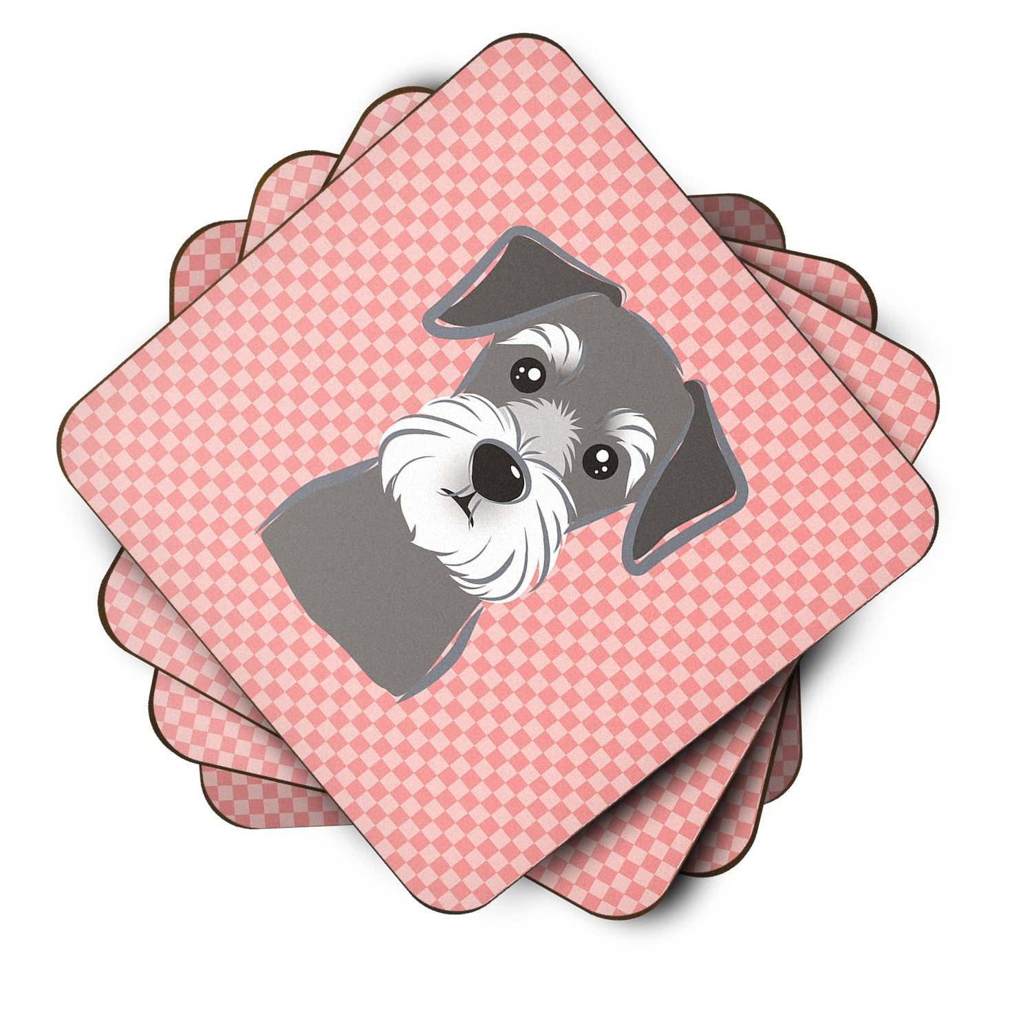 Set of 4 Checkerboard Pink Schnauzer Foam Coasters BB1206FC - the-store.com