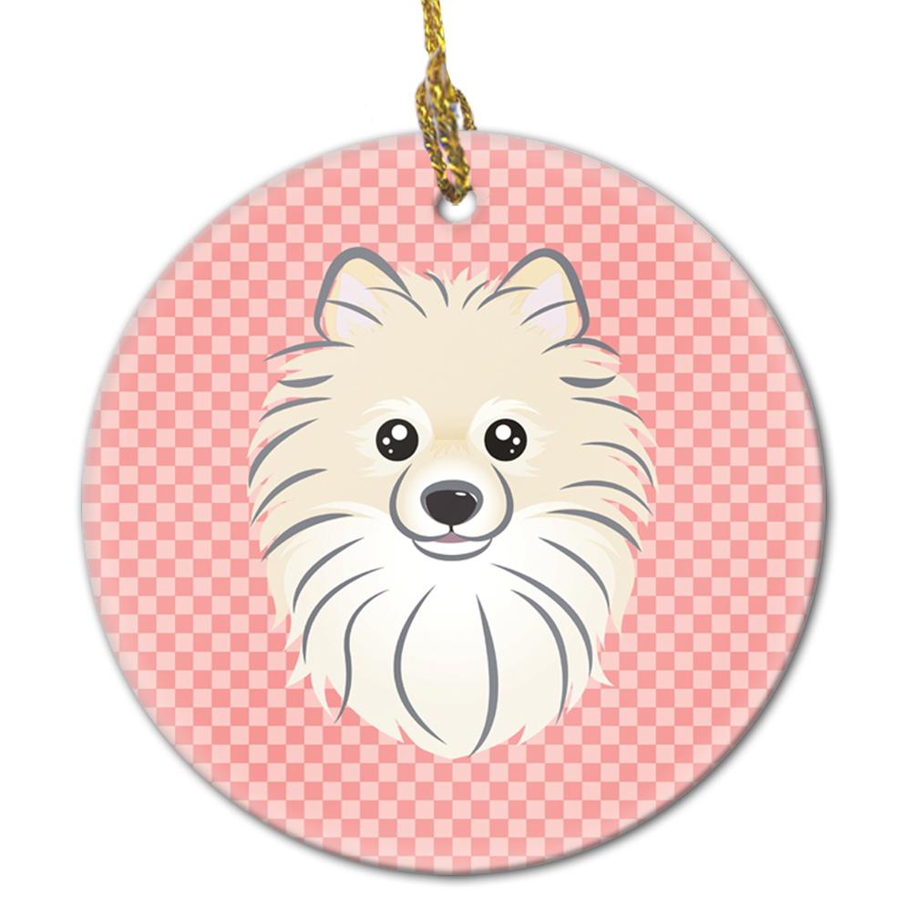 Checkerboard Pink Pomeranian Ceramic Ornament BB1207CO1 by Caroline's Treasures