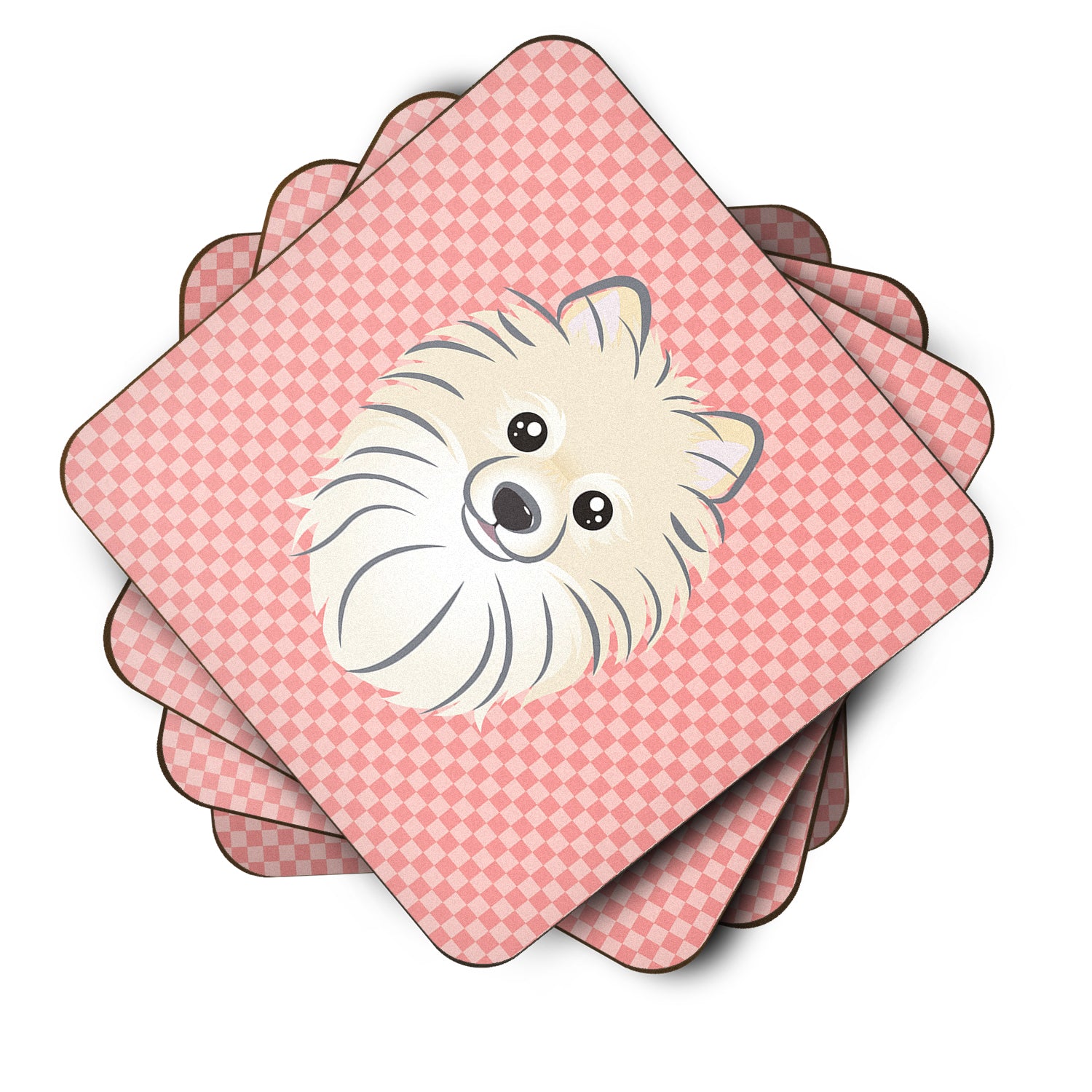 Set of 4 Checkerboard Pink Pomeranian Foam Coasters BB1207FC - the-store.com