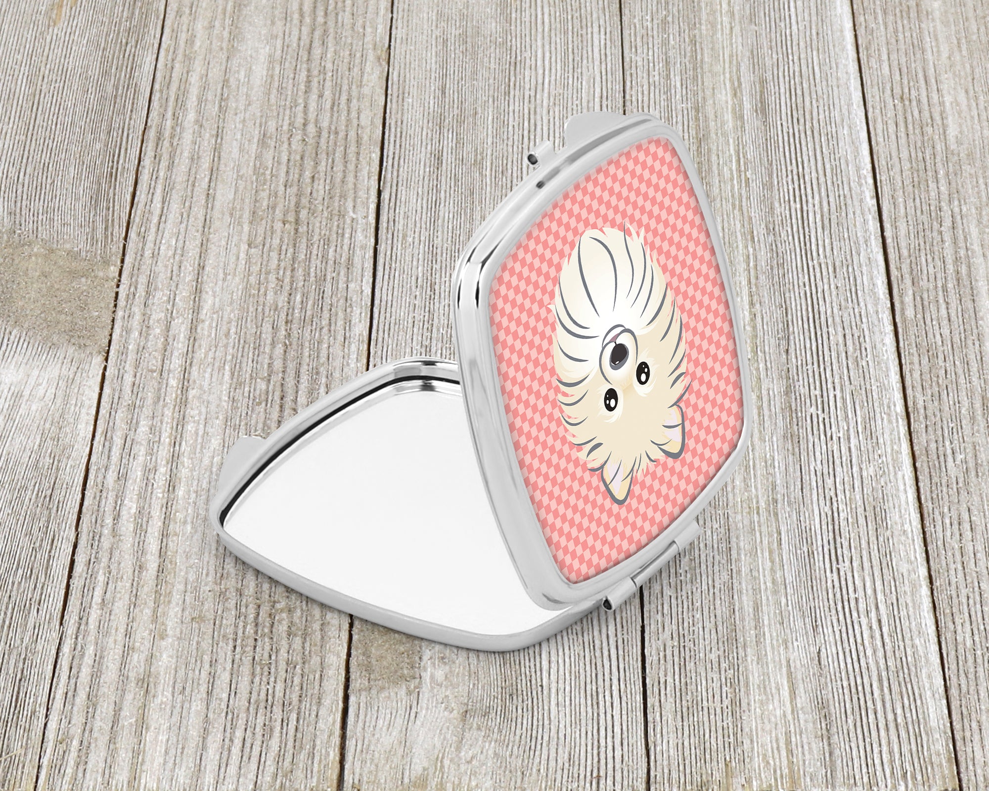 Checkerboard Pink Pomeranian Compact Mirror BB1207SCM  the-store.com.