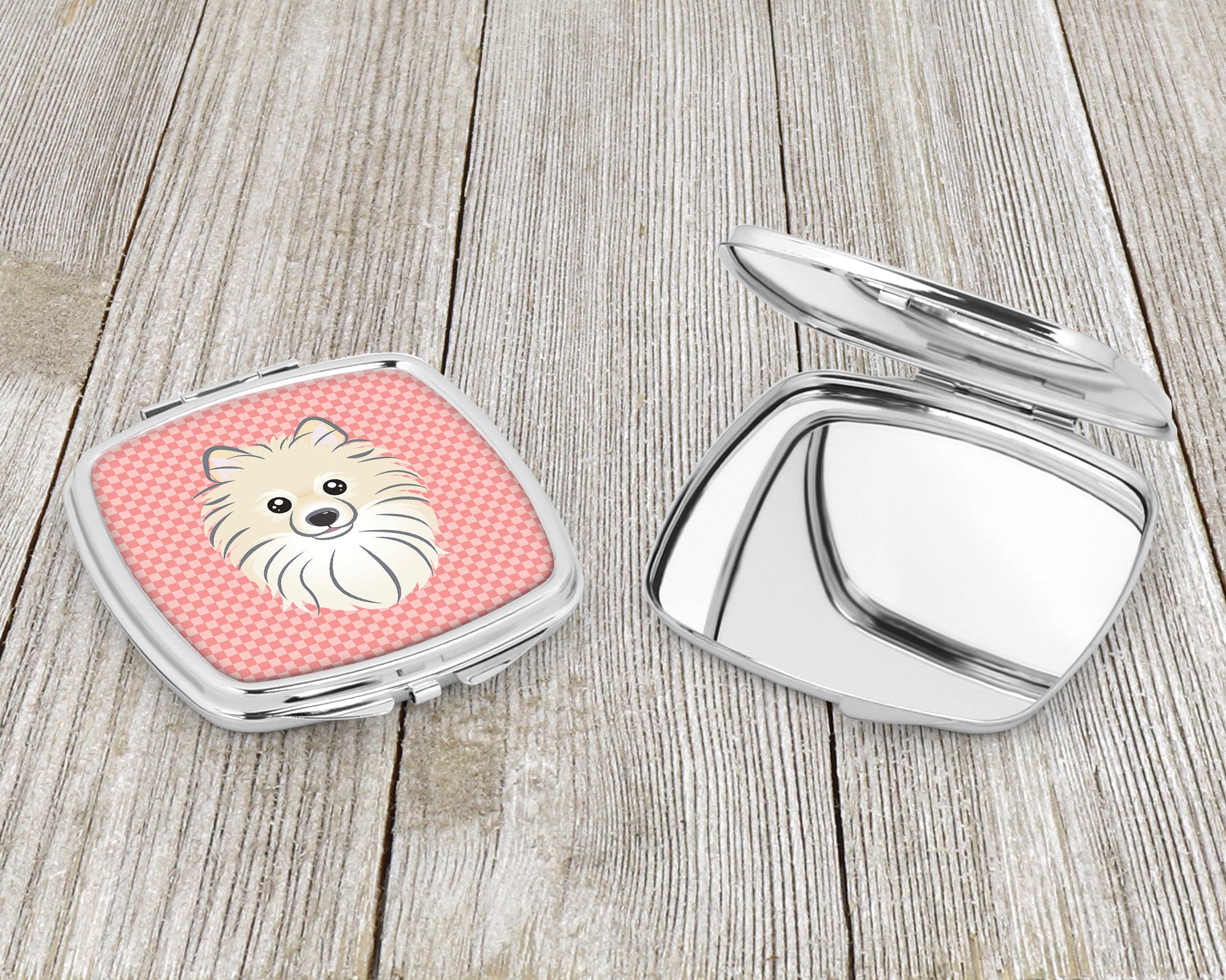 Checkerboard Pink Pomeranian Compact Mirror BB1207SCM  the-store.com.