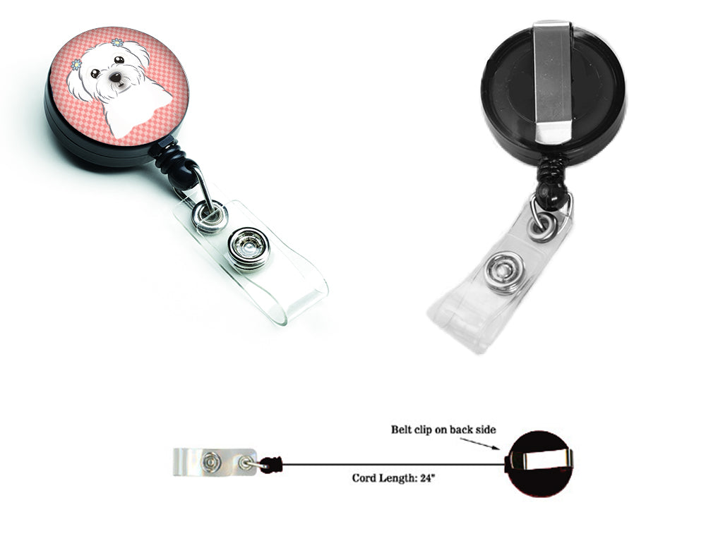 Checkerboard Pink Maltese Retractable Badge Reel BB1208BR.