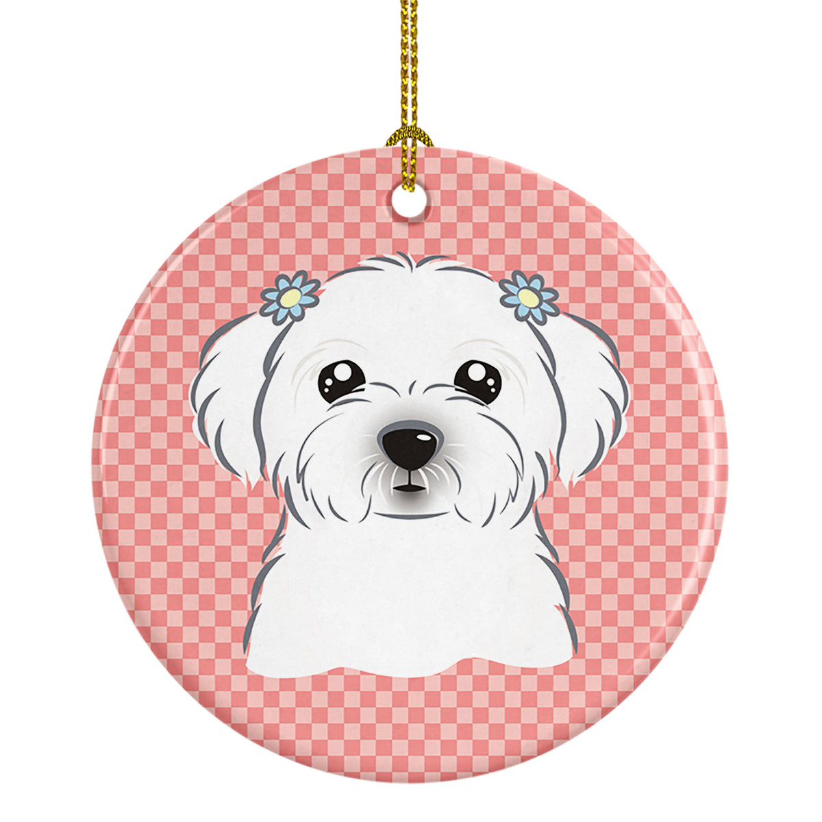 Checkerboard Pink Maltese Ceramic Ornament BB1208CO1 - the-store.com