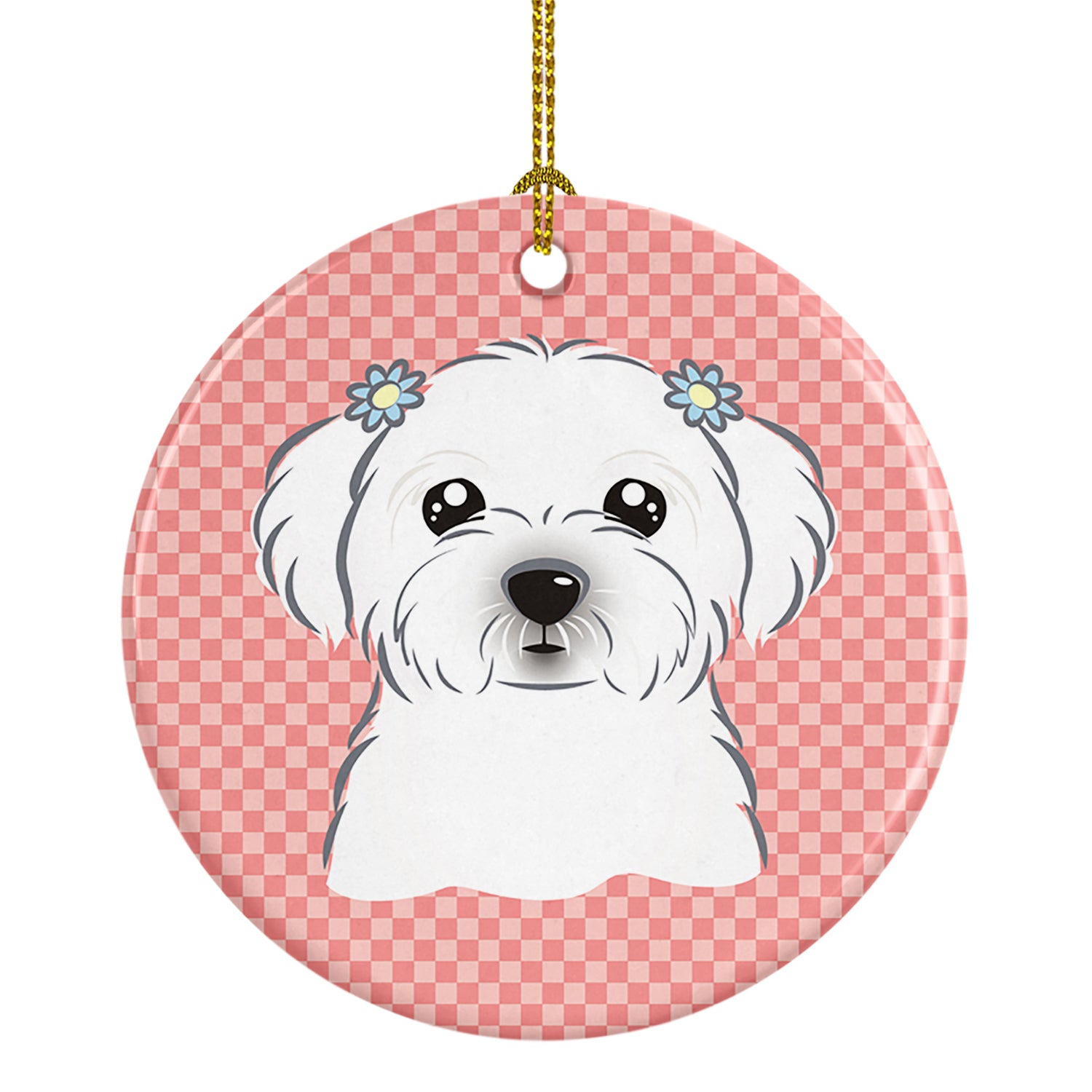 Checkerboard Pink Maltese Ceramic Ornament BB1208CO1 - the-store.com