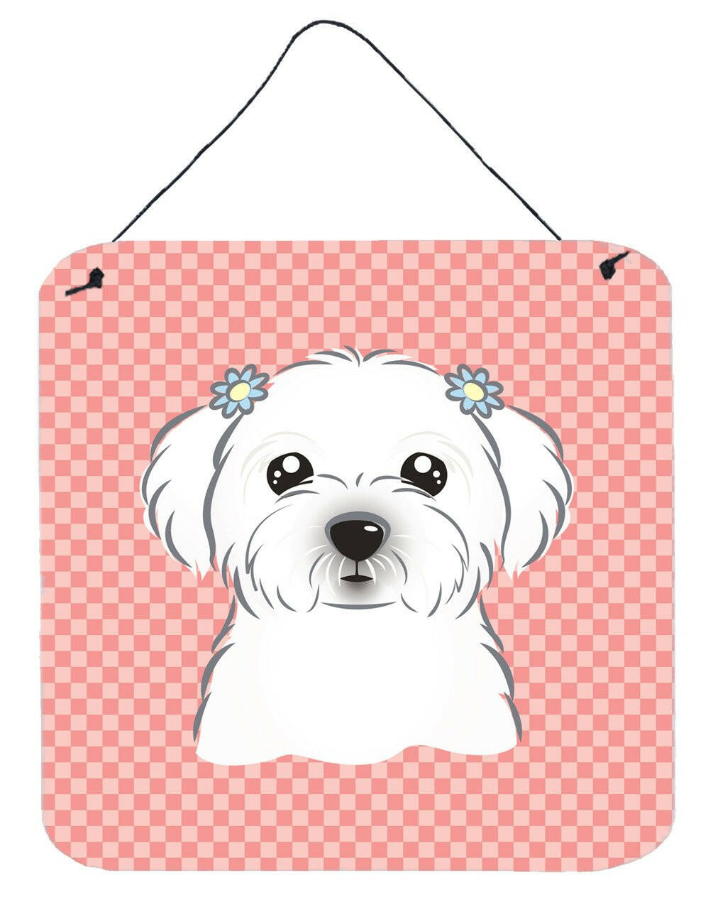 Checkerboard Pink Maltese Wall or Door Hanging Prints BB1208DS66 by Caroline's Treasures