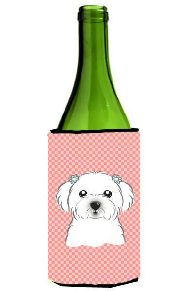 Checkerboard Pink Maltese Wine Bottle Beverage Insulator Hugger BB1208LITERK by Caroline's Treasures