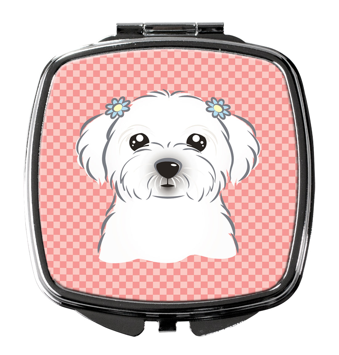 Checkerboard Pink Maltese Compact Mirror BB1208SCM  the-store.com.