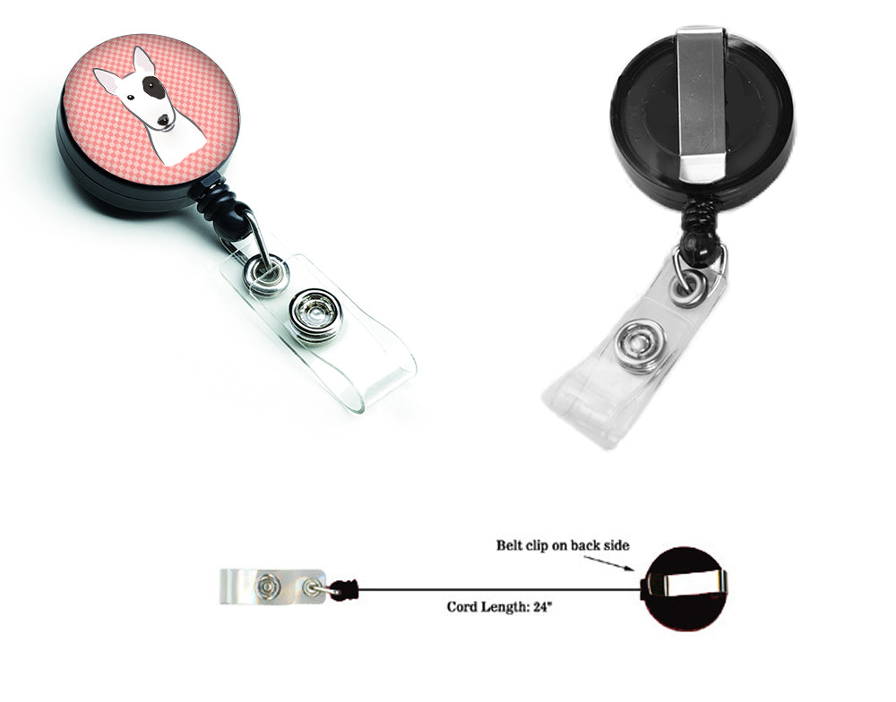 Checkerboard Pink Bull Terrier Retractable Badge Reel BB1209BR.