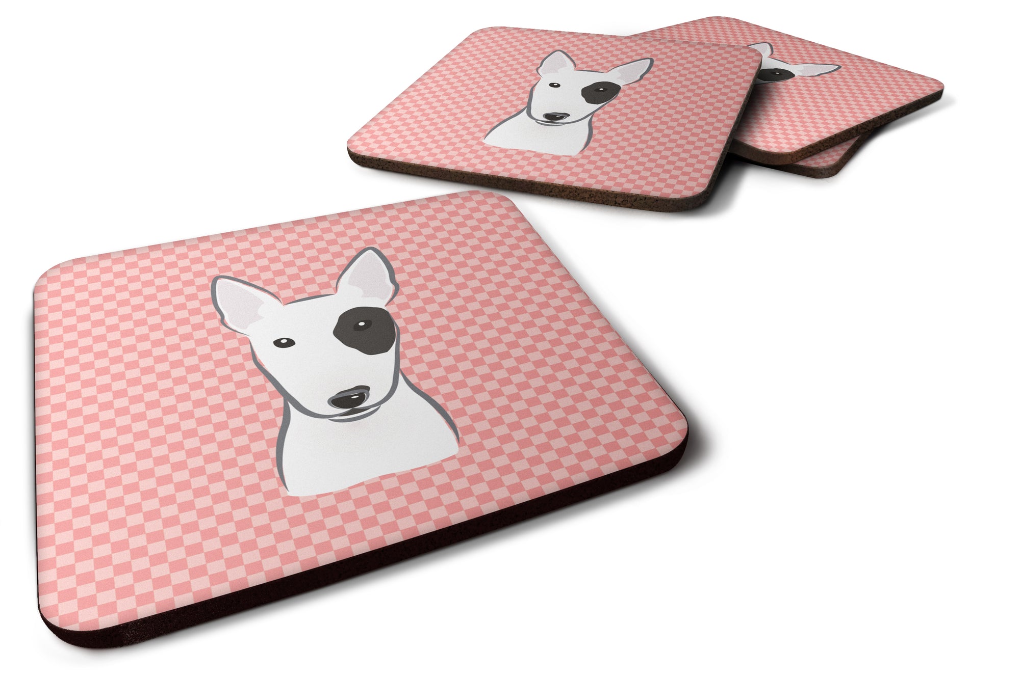 Set of 4 Checkerboard Pink Bull Terrier Foam Coasters BB1209FC - the-store.com