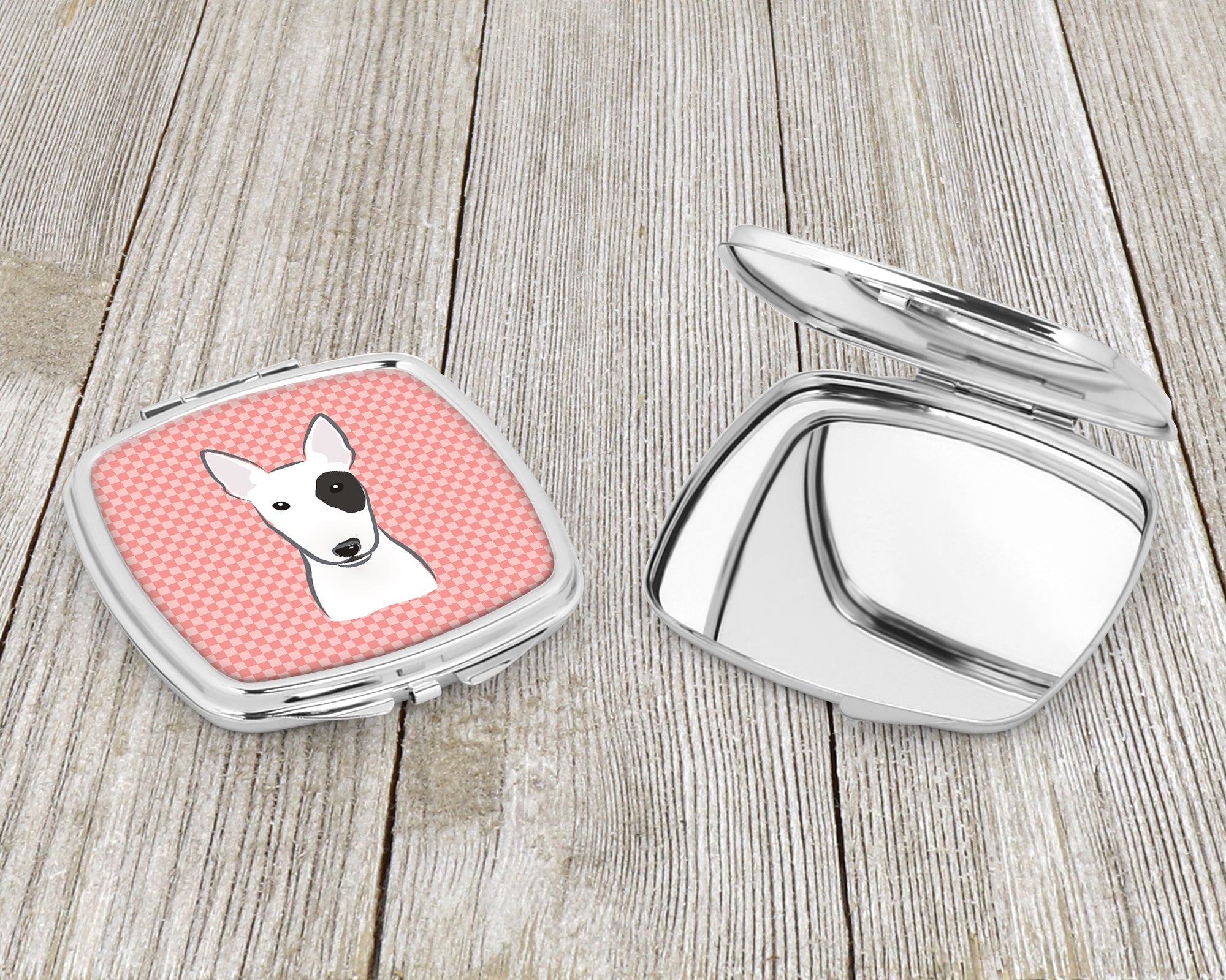 Checkerboard Pink Bull Terrier Compact Mirror BB1209SCM  the-store.com.