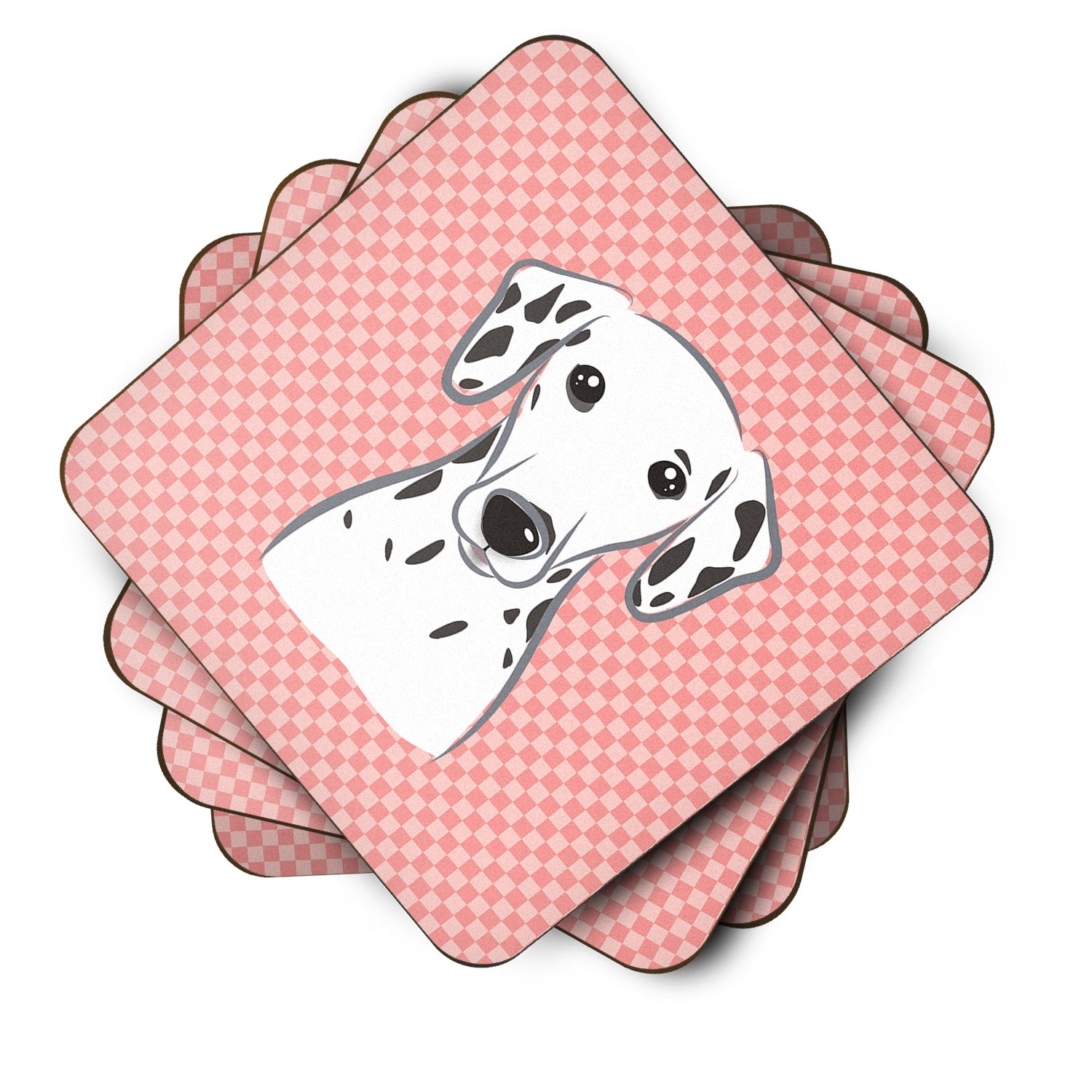 Set of 4 Checkerboard Pink Dalmatian Foam Coasters BB1210FC - the-store.com