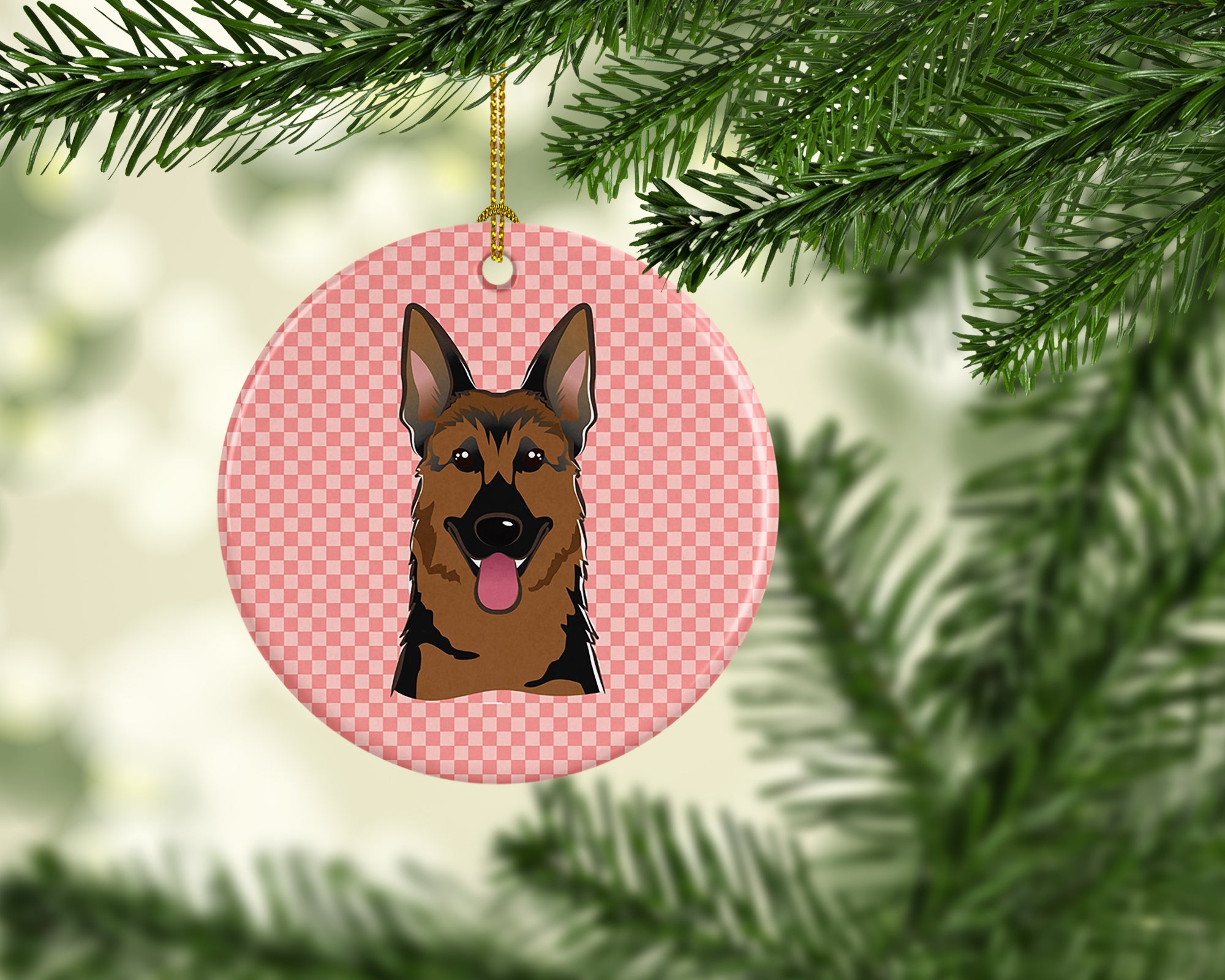 Checkerboard Pink German Shepherd Ceramic Ornament BB1211CO1 - the-store.com