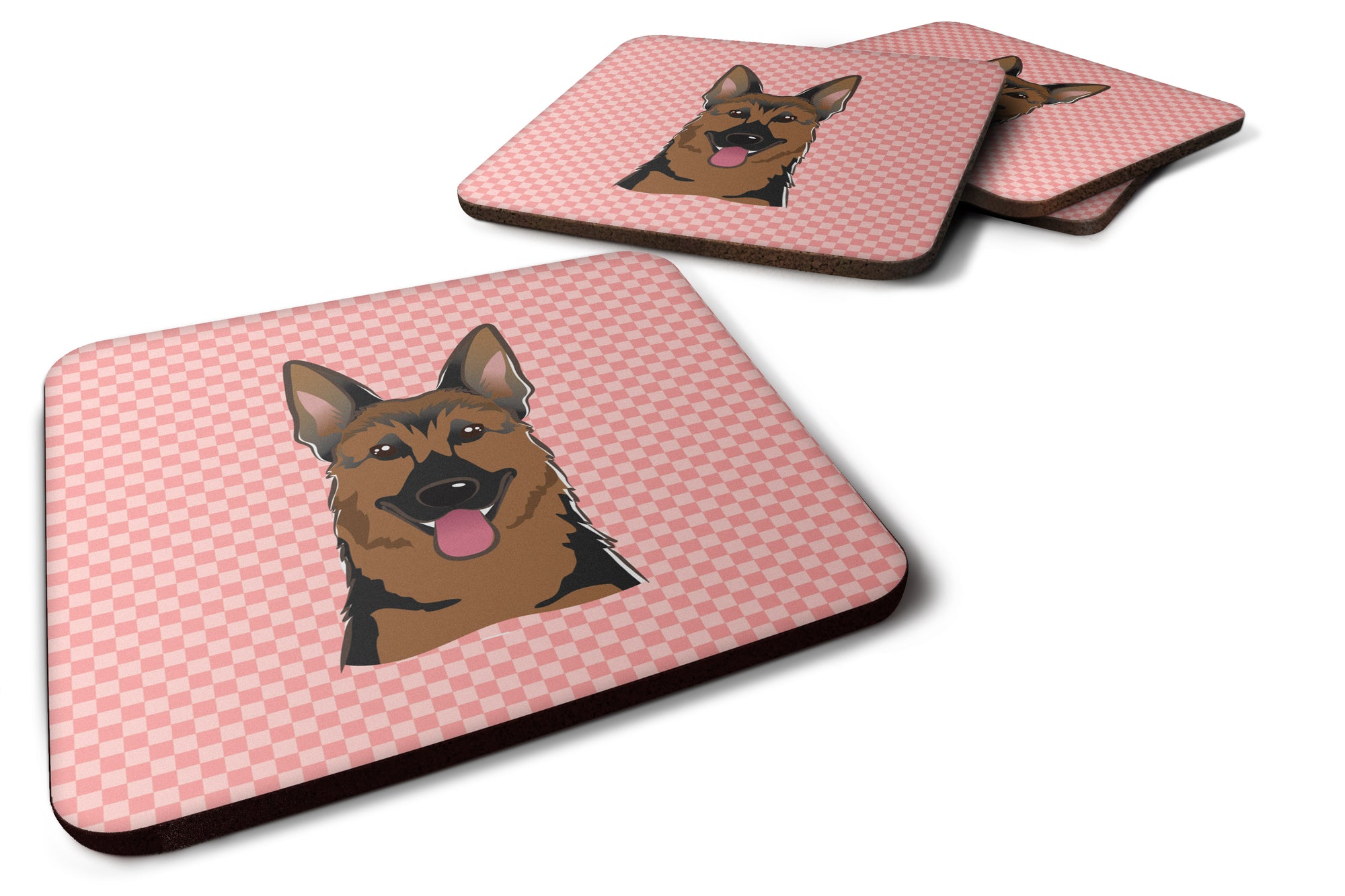 Set of 4 Checkerboard Pink German Shepherd Foam Coasters BB1211FC - the-store.com