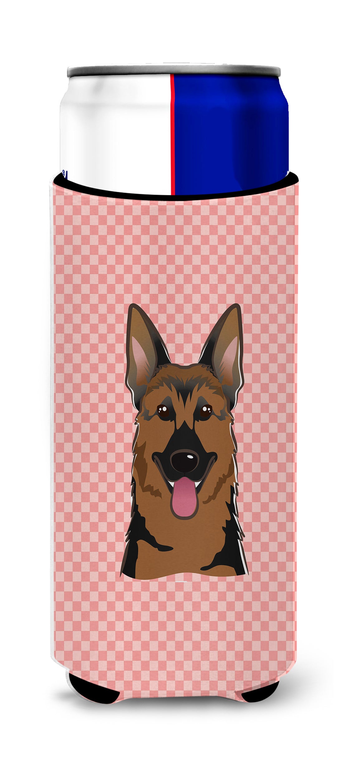 Checkerboard Pink German Shepherd Ultra Beverage Insulators for slim cans BB1211MUK.