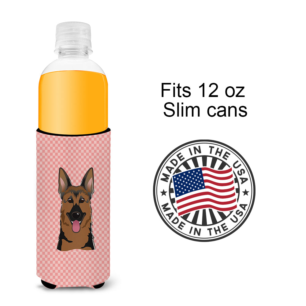 Checkerboard Pink German Shepherd Ultra Beverage Insulators for slim cans BB1211MUK.