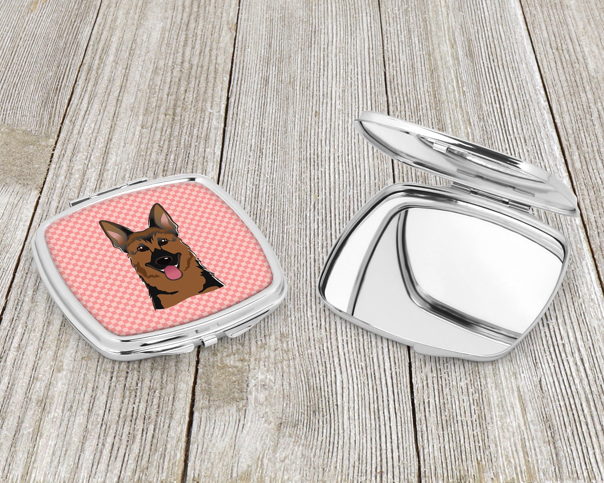 Checkerboard Pink German Shepherd Compact Mirror BB1211SCM  the-store.com.