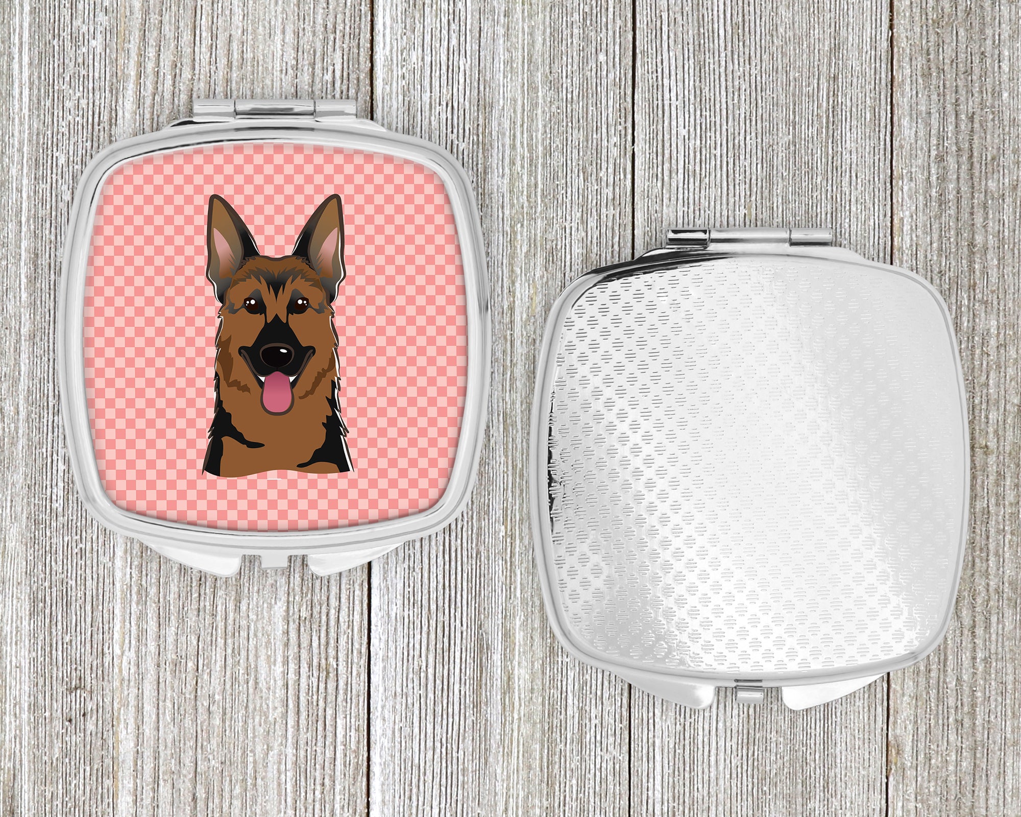 Checkerboard Pink German Shepherd Compact Mirror BB1211SCM  the-store.com.