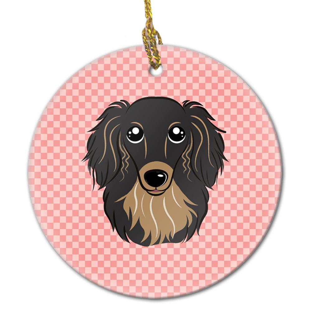 Checkerboard Pink Longhair Black and Tan Dachshund Ceramic Ornament BB1213CO1 by Caroline's Treasures