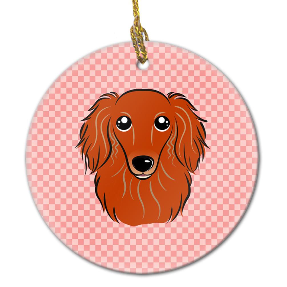 Checkerboard Pink Longhair Red Dachshund Ceramic Ornament BB1214CO1 by Caroline's Treasures