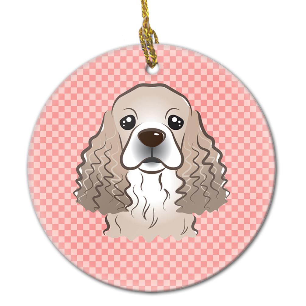 Checkerboard Pink Cocker Spaniel Ceramic Ornament BB1216CO1 by Caroline's Treasures