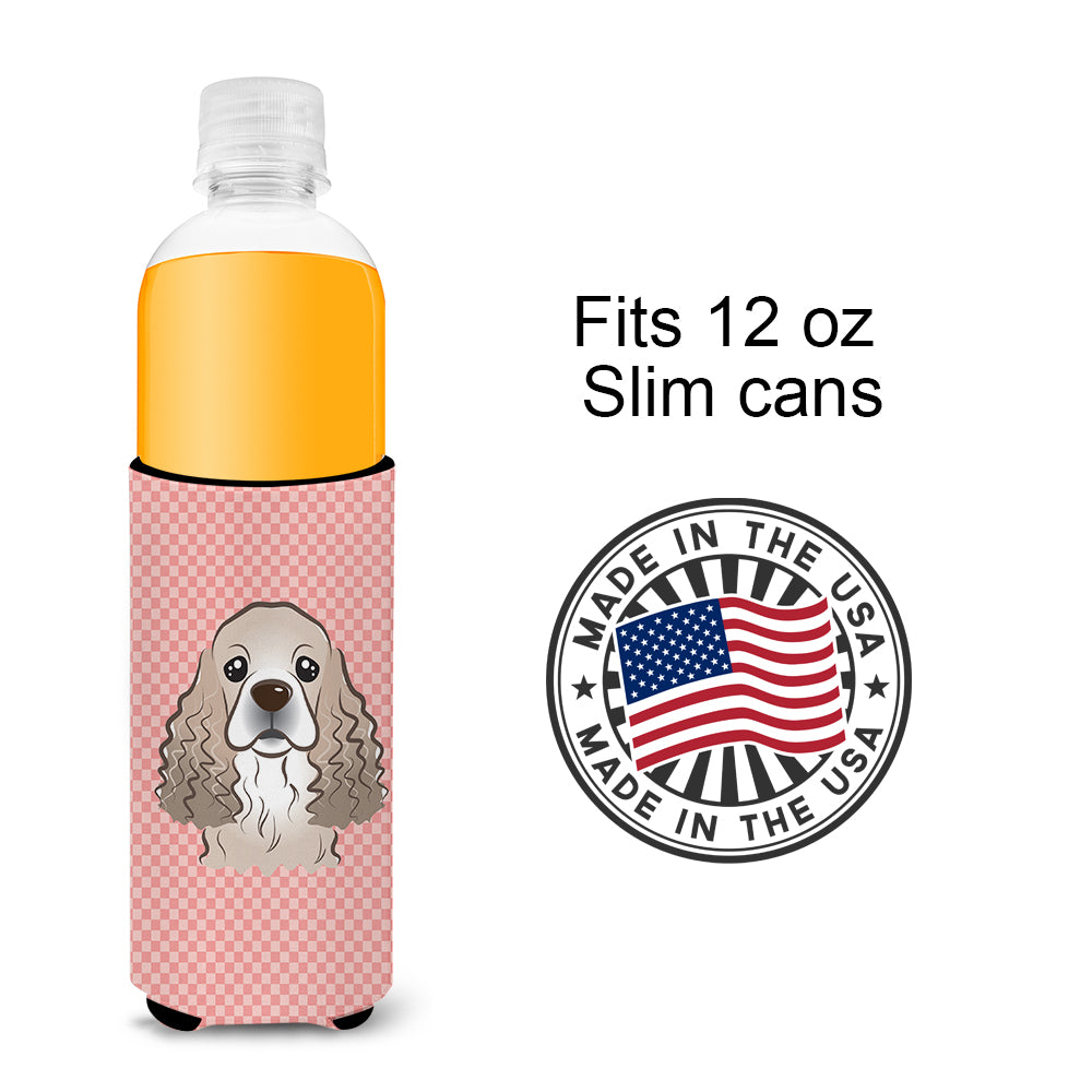 Checkerboard Pink Cocker Spaniel Ultra Beverage Insulators for slim cans BB1216MUK.