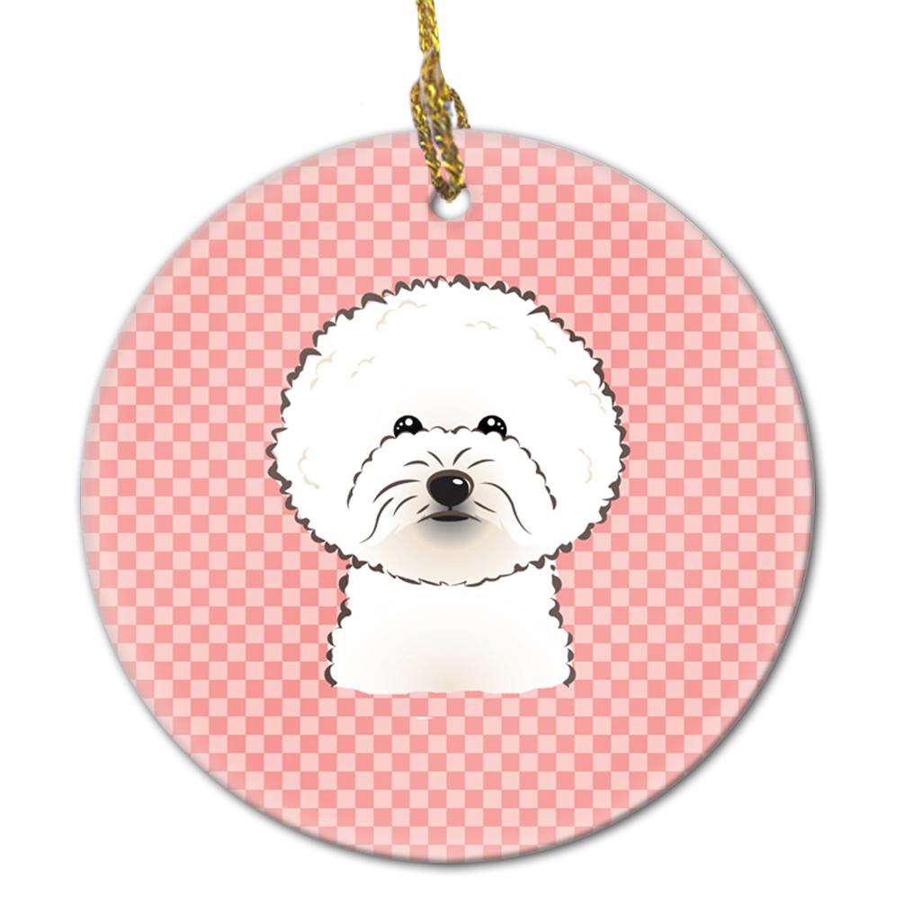 Checkerboard Pink Bichon Frise Ceramic Ornament BB1217CO1 by Caroline&#39;s Treasures