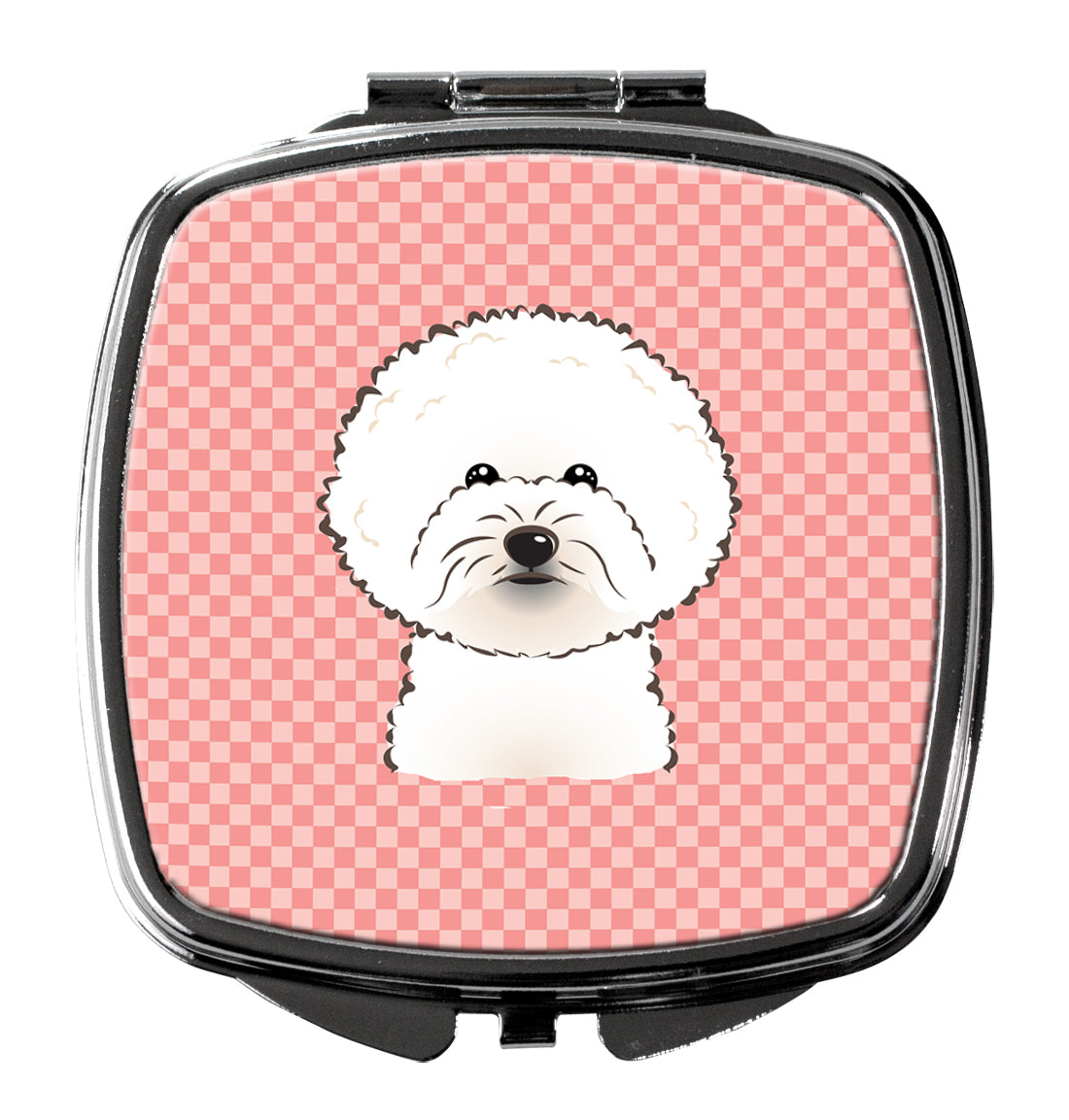 Checkerboard Pink Bichon Frise Compact Mirror BB1217SCM  the-store.com.