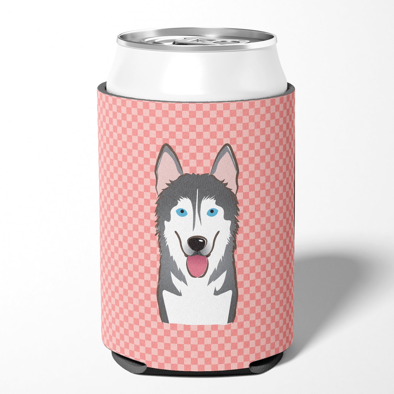 Checkerboard Pink Alaskan Malamute Can or Bottle Hugger BB1218CC.