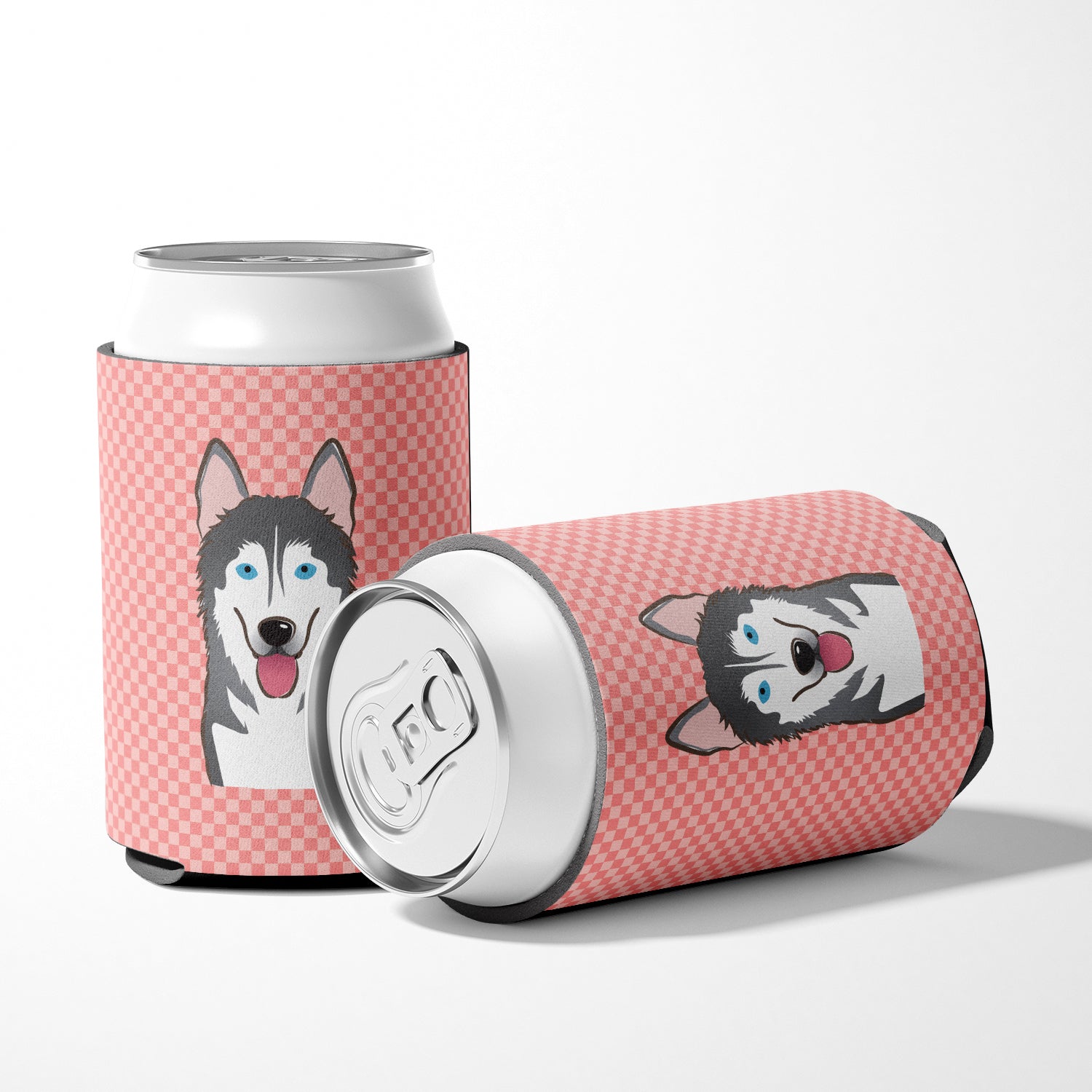 Checkerboard Pink Alaskan Malamute Can or Bottle Hugger BB1218CC.