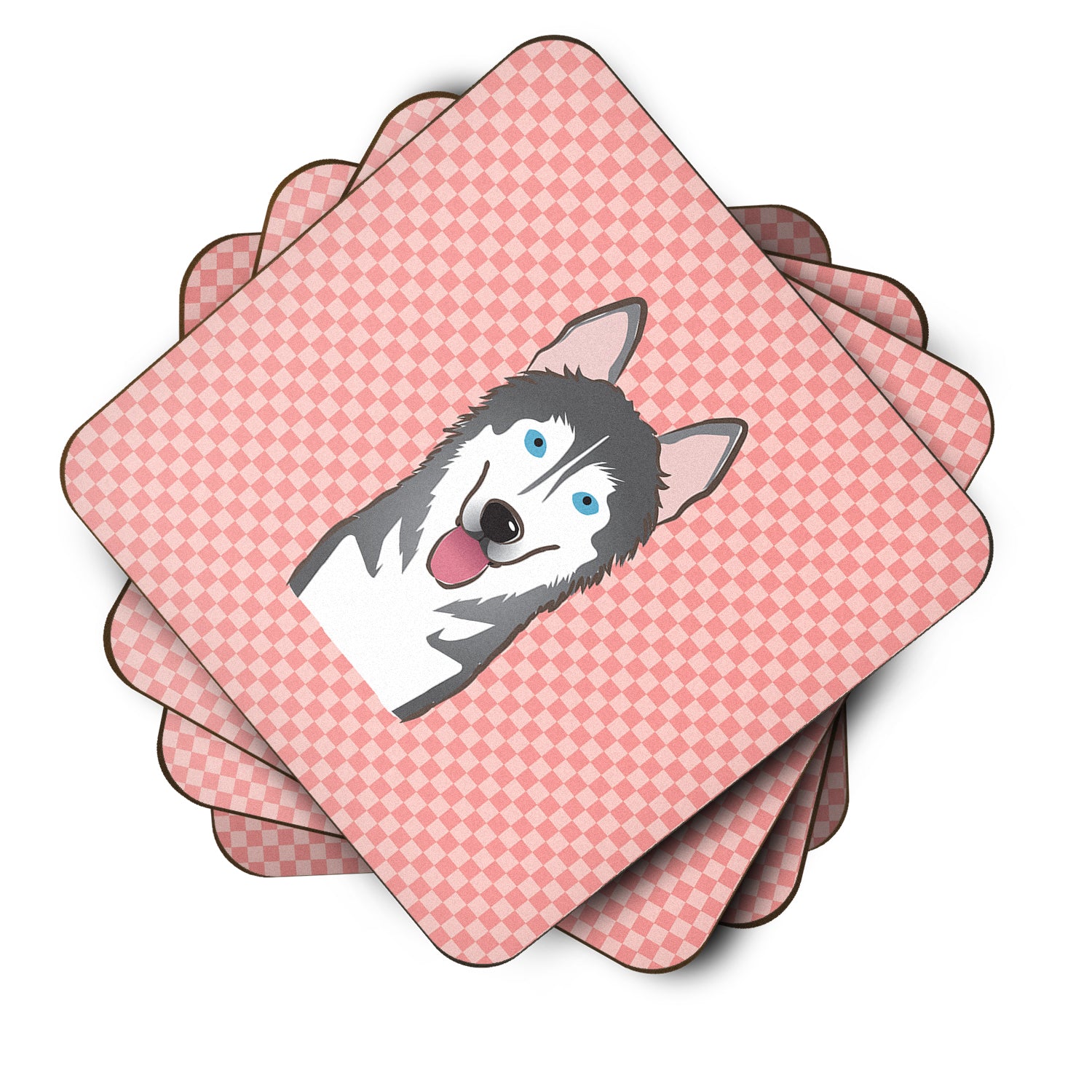 Set of 4 Checkerboard Pink Alaskan Malamute Foam Coasters BB1218FC - the-store.com