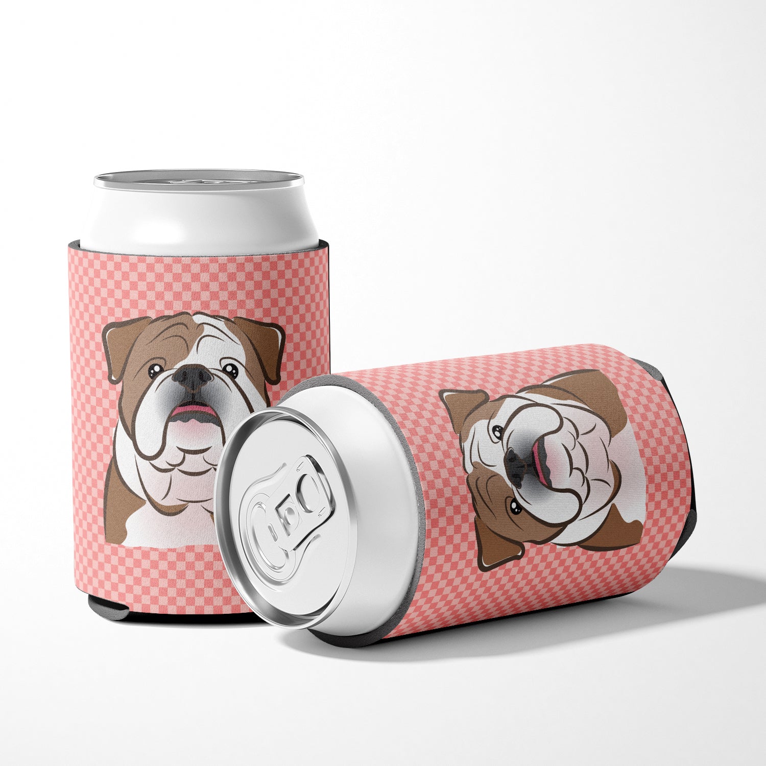 Checkerboard Pink English Bulldog  Can or Bottle Hugger BB1219CC.