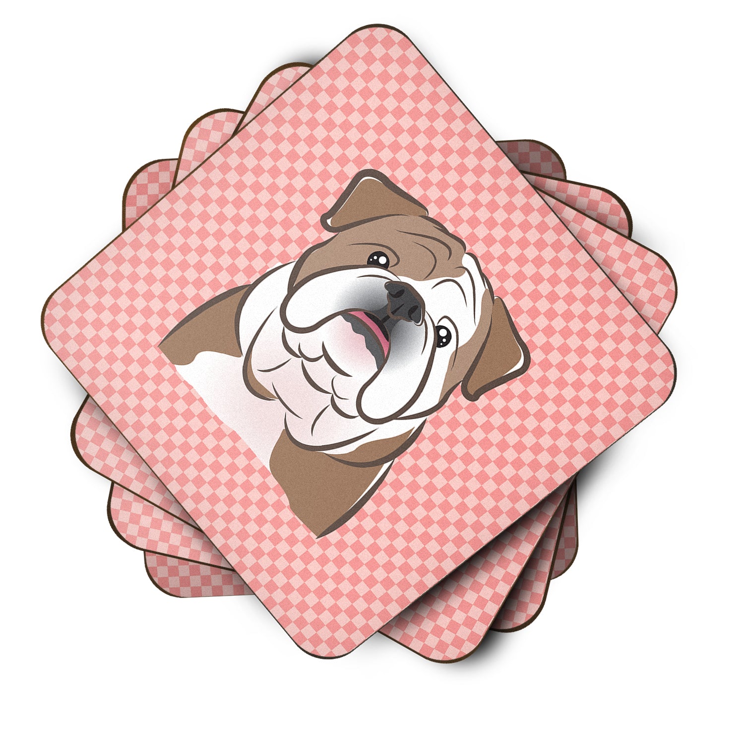 Set of 4 Checkerboard Pink English Bulldog  Foam Coasters BB1219FC - the-store.com