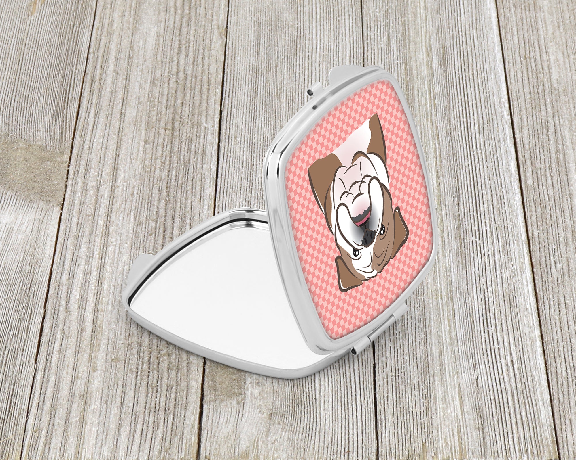 Checkerboard Pink English Bulldog  Compact Mirror BB1219SCM  the-store.com.